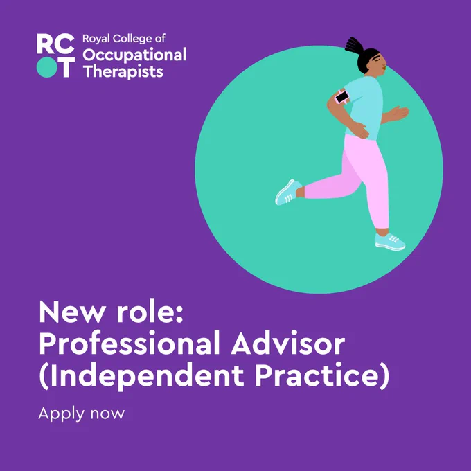 Graphic of person running. 
Text reads: New role: Professional advisor (Health Work), Apply now