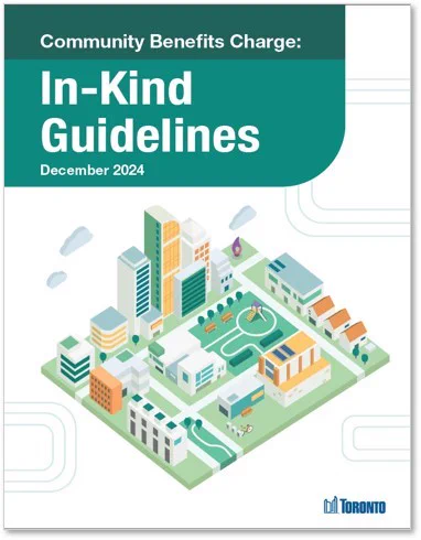 Cover page with document title and an illustration of park space, buildings, and public realm elements. 
