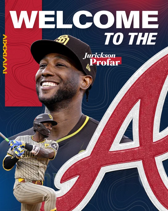 Graphic that says "Welcome to the A" featuring Jurickson Profar: in one image, he is smiling, and in another, he swings the bat. 