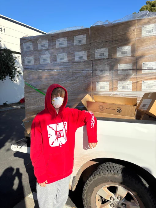 UFW volunteer ready to hand out N95 masks  to Ventura County farm workers who are laboring with bad smoky air