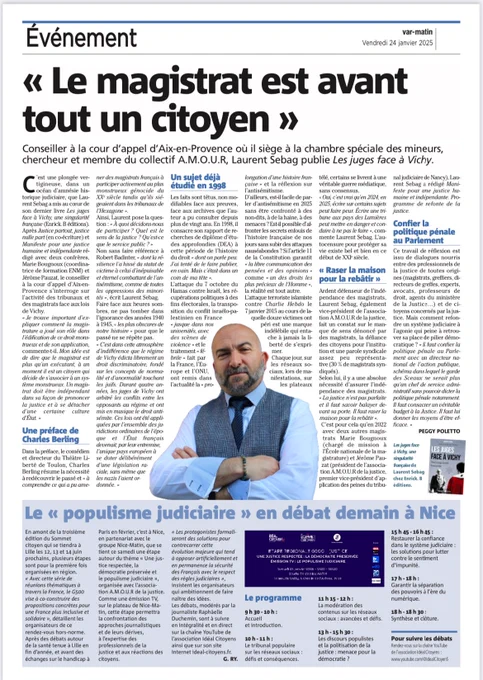 « formaliser des solutions pour
contrecarrer une évolution majeure qui tend à opposer artificiellement et
en permanence sécurité
des Français et respect
des règles judiciaires »  @guilhemricavy 
débats, modérés par Raphäelle
Duchemin @Nice_Matin @IdealCitoyenS @DenisCarreaux