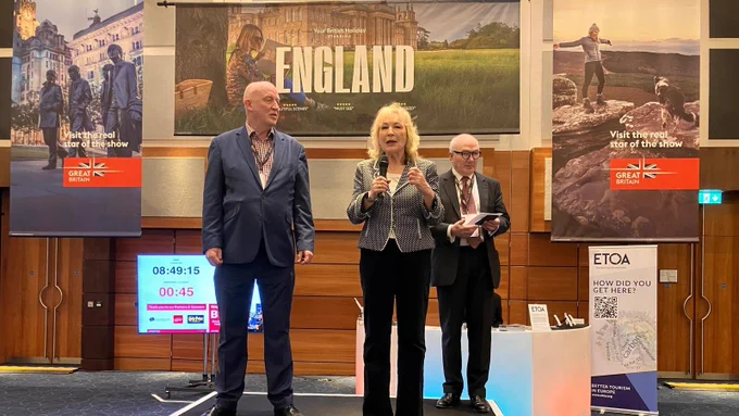 UKinbound CEO Joss Croft OBE, VisitBritain CEO Patricia Yates and ETOA CEO Tom Jenkins speak to delegates at BIM25 in London