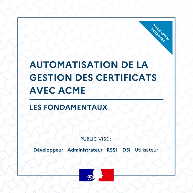 AUTOMATISATION DE LA GESTION DES
CERTIFICATS AVEC ACME

LES FONDAMENTAUX

PUBLIC VISÉ : Développeur Administrateur RSSI DSI 