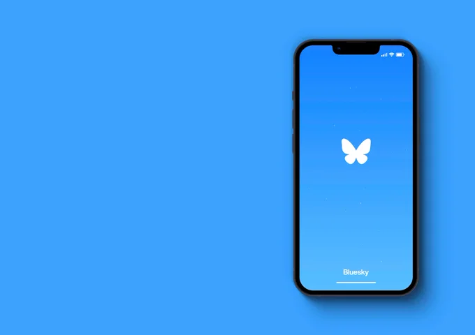Bluesky social media app on an iPhone smartphone.