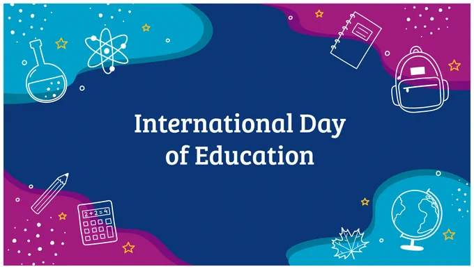 International Day of Education with academic icons