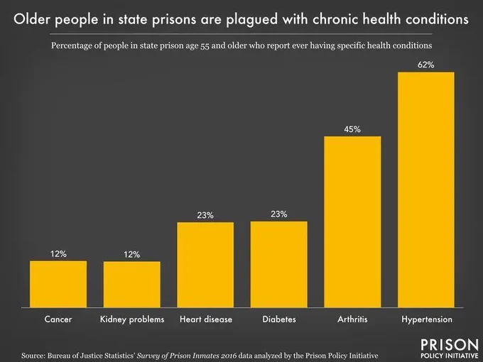 Graph titled: Older people in state prisons are plagued with chronic health conditions