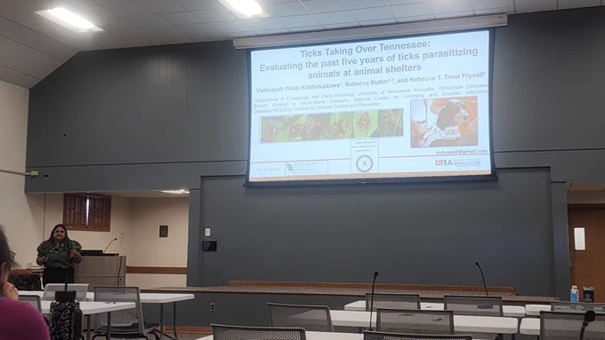 Viva getting ready to talk about ticks on animals at animal shelters 