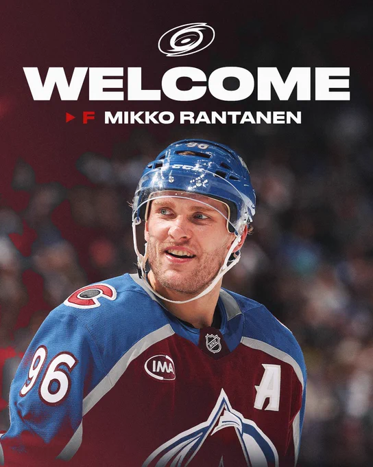 Graphic welcoming Mikko Rantanen to the Carolina Hurricanes 