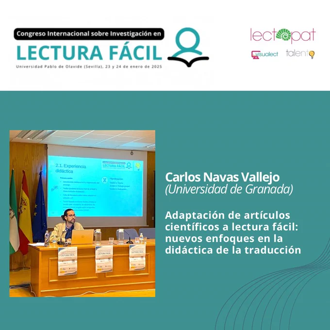 Carlos Navas Vallejo de la Universidad de Granada presenta la ponencia «Adaptación de artículos científicos a lectura fácil: nuevos enfoques en la didáctica de la traducción».