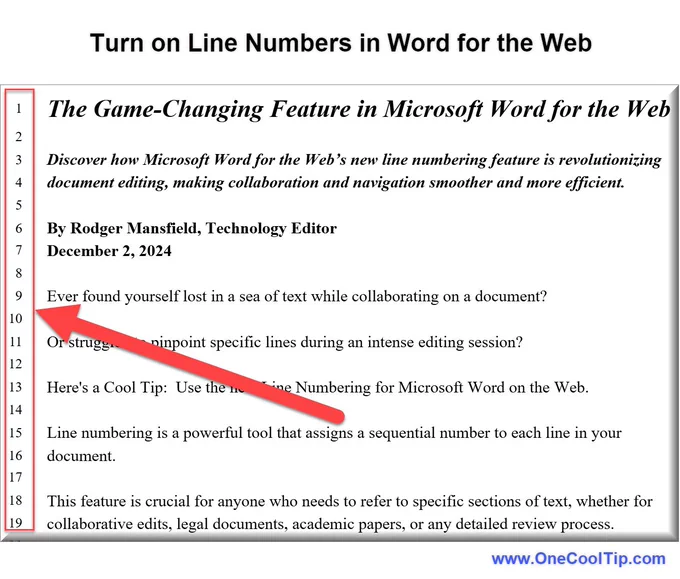 Word on the Web Line Numbering