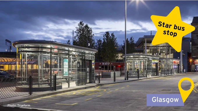 Image of Partick Bus Station in Glasgow at night