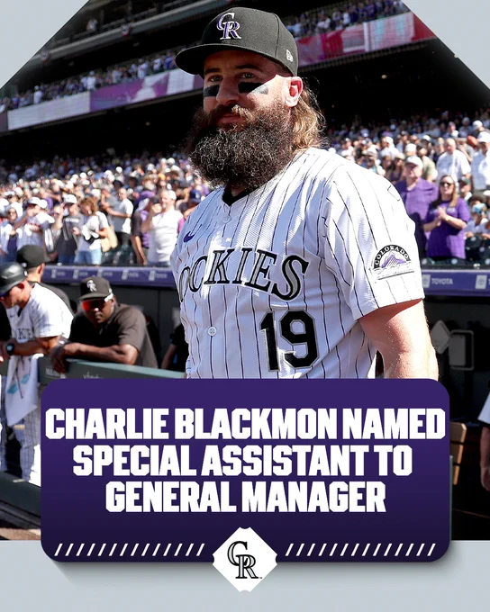 Charlie Blackmon Named Special Assistant to General Manager, Colorado Rockies
Pictured: Blackmon wearing a white Colorado Rockies jersey and a black cap.