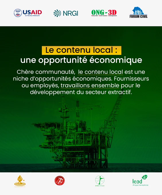 #souverainetééconomique

Chère communauté,
Le contenu local représente une mine d’opportunités économiques. Que vous soyez hashtag#Fournisseur ou employé, unissons nos efforts pour contribuer au développement du secteur extractif.

USAID 
Enda Energie
Secrétariat Technique du Comité National de Suivi du Contenu Local (ST-CNSCL) Hydrocarbures & Mines 
Oxfam au Sénégal

#investisseursengagés
#pétrole
#EconomieDurable
#opportunités
#hydrocarbures