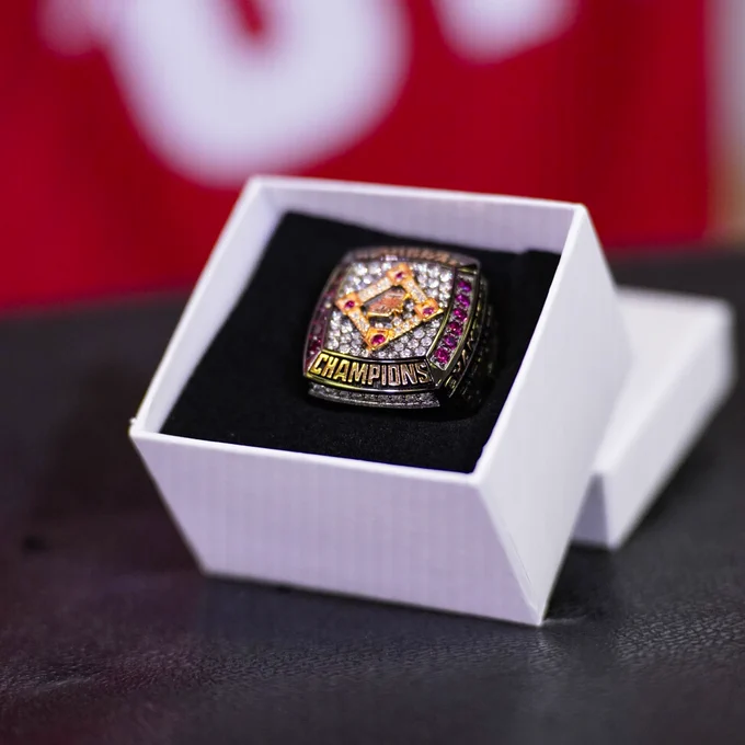 A close up picture of the 2024 Super Regional rings.