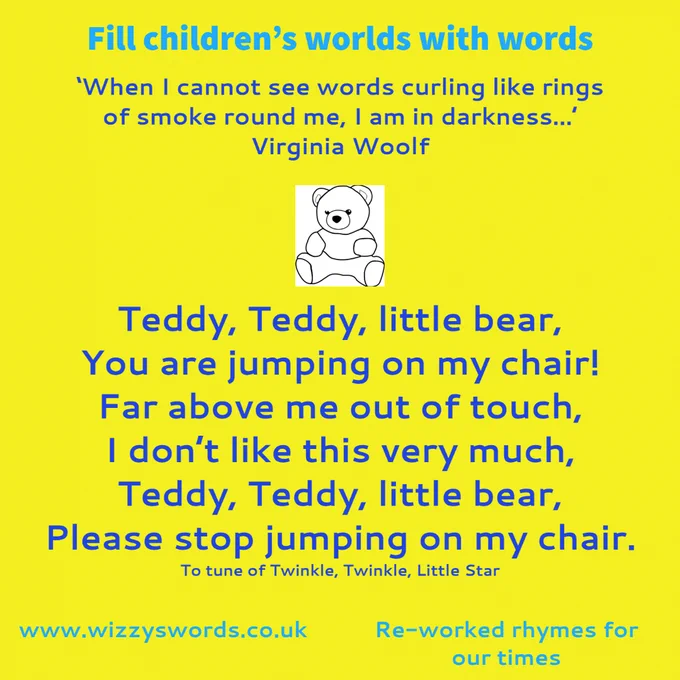 www.wizzyswords.co.uk
Research-informed social initiative to fill the development, language & associated learning gap... 70 rhymes for today | age 0 to 5  | Promoting, bonding | phonological awareness/vocabulary | social & emotional | knowledge & understanding | communication & language | physical & cognitive development…

Links for preferred retailers 
http://www.troubador.co.uk/bookshop/young-children/wizzys-words
https://www.amazon.co.uk/Wizzys-Words-Jacqueline-Alexander/dp/1800464274
#freeresources links
Wizzy’s Words Active Early Learning (AEL) | A selection of rhymes from Wizzy’s Words book of rhymes | With actions to support development & learning | 0 to 5  | For children with & without additional needs

https://wizzyswords.co.uk   
https://www.tes.com/member/Jaxxie  
http://www.troubador.co.uk/bookshop/young-children/wizzys-words
https://www.amazon.co.uk/Wizzys-Words-Jacqueline-Alexander/dp/1800464274
#podcast links for research background
https://www.buzzsprout.com/1267127/117