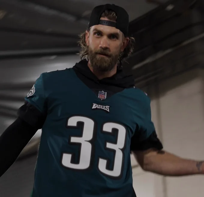 Photo of Bryce Harper in an green Eagles jersey