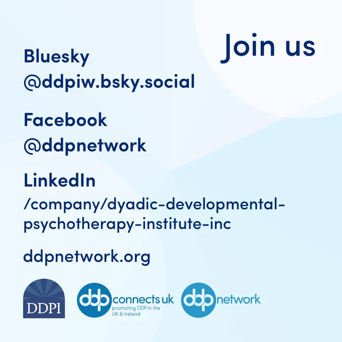 Join us on Bluesky @ddpiw.bsky.social, Facebook @ddpnetwork and LinkedIn at /company/dyadic-developmental-psychotherapy-institute-inc