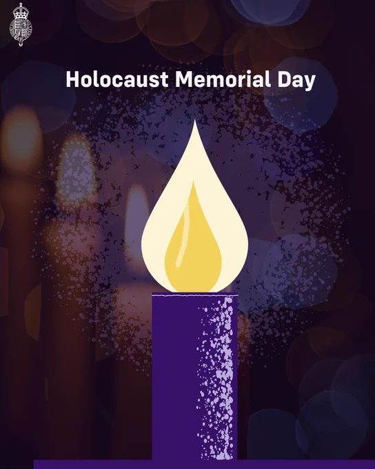Graphic with an illustration of a candle and text that reads: Holocaust Memorial Day. 