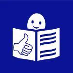 Easy to Read icon featuring a smiling face reading a text with a thimbs up.