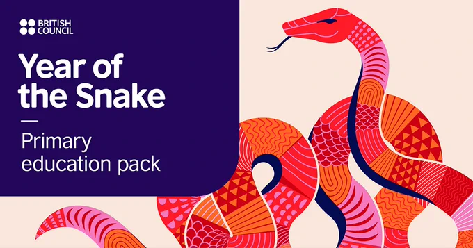 A graphic of a snake with the text 'Year of the Snake Primary Education Pack'