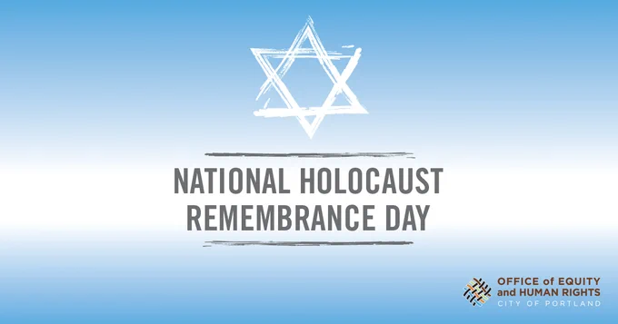 Star of David on blue background. International Holocaust Remembrance Day. Office of Equity logo.