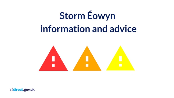 Illustration of a red warning triangle, an amber warning triangle and a yellow warning triangle – Storm Éowyn information and advice