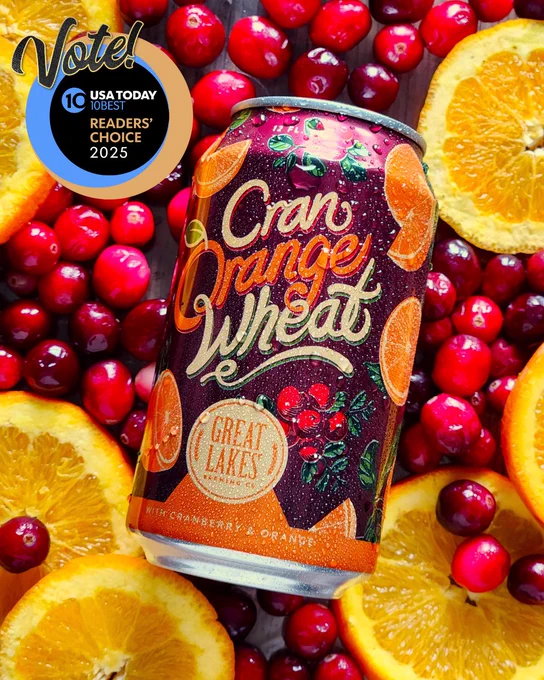 Voting now open for USA Today's 2025 Best Beer Label. Cran Orange Wheat by Great Lakes Brewing Co. was nominated.
