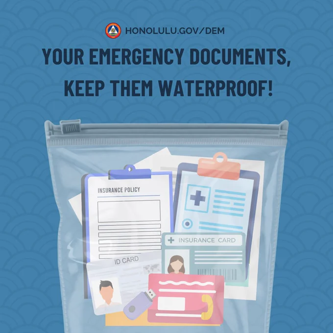 image: a water proof bag full of emergency documents. your water proof documents, keep them waterproof.