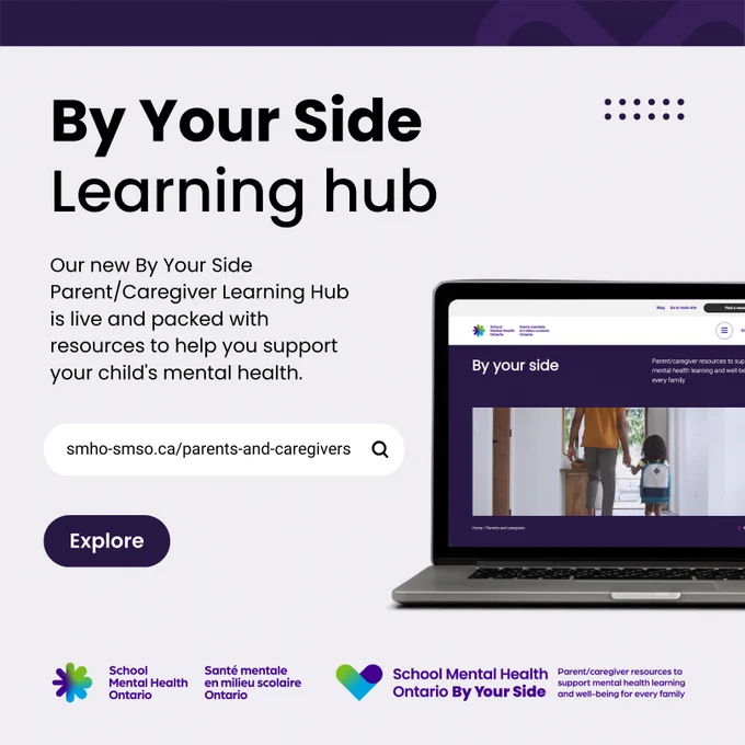 A laptop displaying School Mental Health Ontario's new By Your Side Parent/Caregiver Learning Hub.
