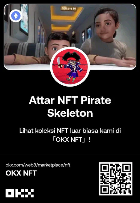 In the vibrant world of NFTs, a unique and rare gem has emerged—created by a remarkable 6-year-old named Attar. Just beginning his journey into coding, Attar has crafted an enchanting NFT that captures the imagination and showcases his burgeoning talents.
The centerpiece of this NFT is a pirate character with a skull head, donned in a classic pirate hat adorned with the iconic skull and crossbones symbol. Clad in a full pirate outfit, the character wields a sword in his right hand and boasts a wooden leg on his left foot, exuding a sense of adventure and bravery. The background is a kaleidoscope of colors, featuring geometric patterns that add depth and excitement to the image.
In the lower right corner, a small crab holding a sword and a treasure map adds a whimsical touch, further highlighting Attar's creativity and attention to detail. 