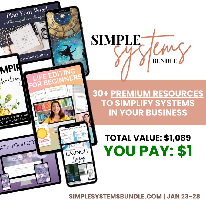 Simple Systems Bundle 30  Premium Resources to Simplify Systems in Your Business. Total value: $1,089 You pay: $1 Jan 23-28 2025