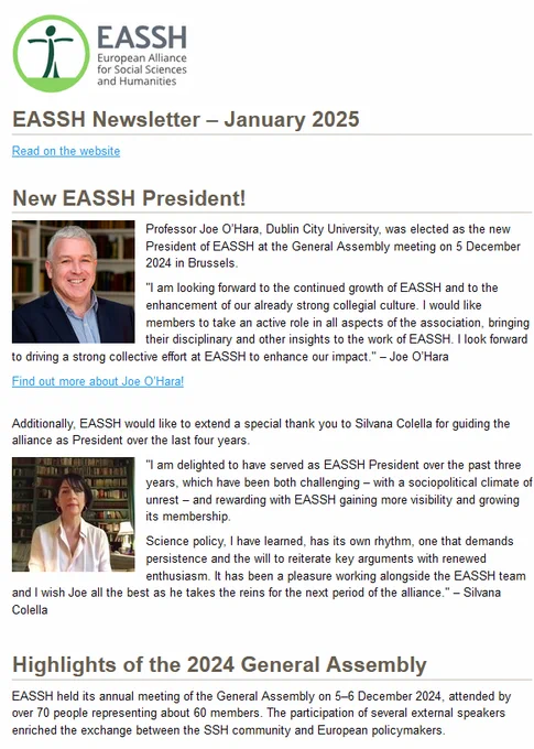 Screenshot January 2025 EASSH Newsletter