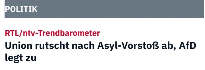 RTL/ntv-TrendbarometerUnion rutscht nach Asyl-Vorstoß ab, AfD legt zu