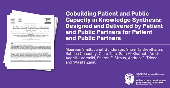 Graphic promoting the publication, 'Cobuilding Patient and Public Capacity in Knowledge Synthesis: Designed and Delivered by Patient and Public Partners for Patient and Public Partners.'