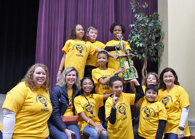 Photo from Rockdale County Helen Ruffin Reading Bowl January 25, 2025 at RCA, of students, teachers/staff, parents and audience.