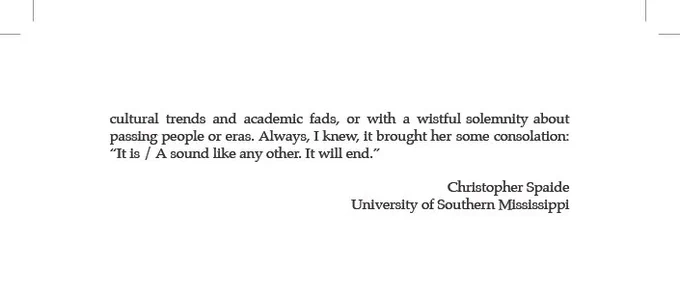 Christopher Spaide, remembrance of Helen Vendler in “As You Leave the Room: A Memorial Tribute: Marjorie Perloff & Helen Vendler,” The Wallace Stevens Journal 48, no. 2 (Fall 2024): 288
