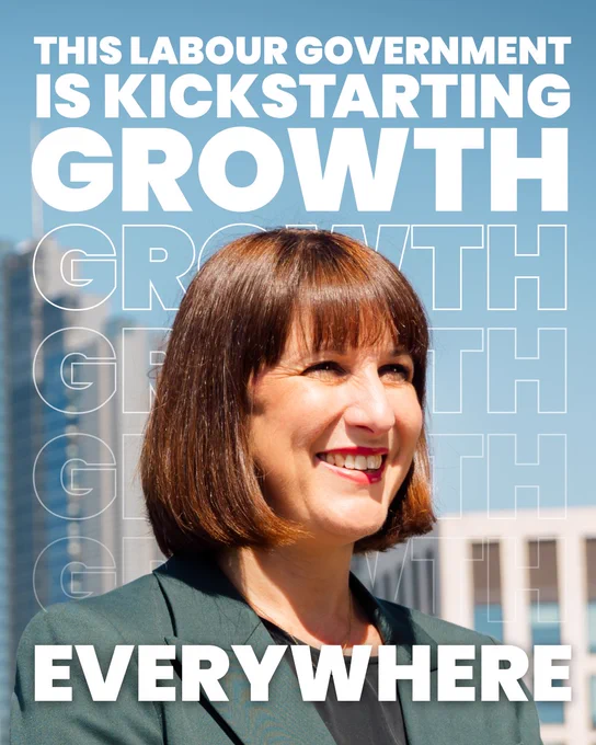 Image of Chancellor Rachel Reeves smiling.

Text:

This Labour Government is kickstarting growth everywhere.