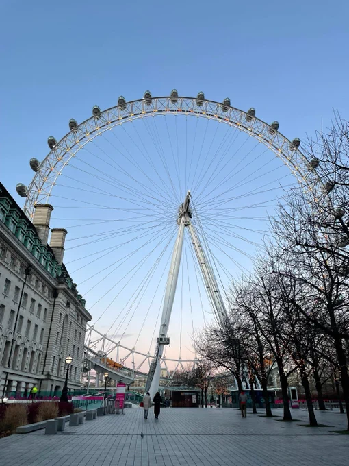 The London eye in front of a blue sky 