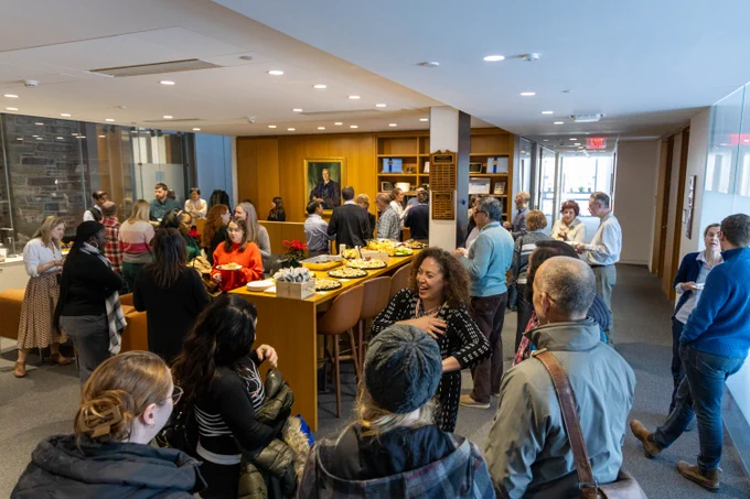 Opening reception of "Powering Up the U.S. Labor Force" in the Industrial Relations Section of the Louis A. Simpson Building.