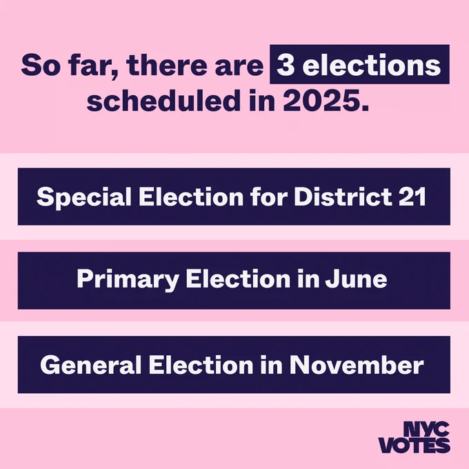 So far, there are 3 elections scheduled in 2025. Special election for District 21, Primary election in June, General election in November. 