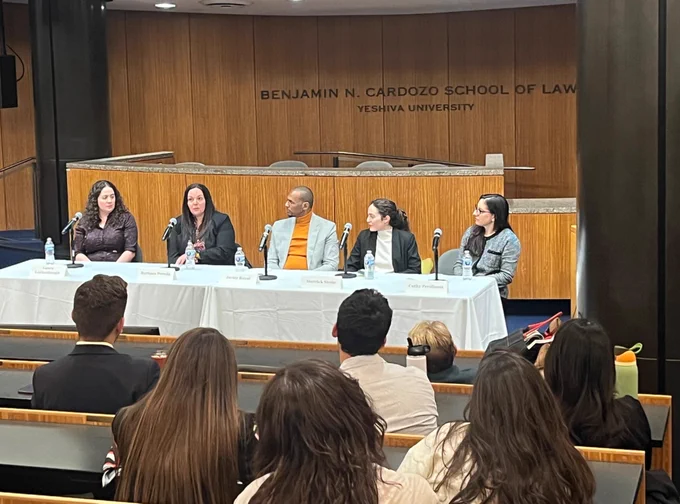 Laura Luckenbaugh, Barbara Pereda, Javier Royal, Merrick Stone, and Cathy Perifimos at Cardozo School of Law. 