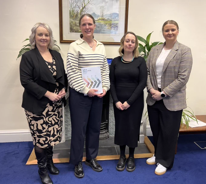 Image of four people - Junior Ministers Pam Cameron and Aisling Reilly with Sarah Davidson and Hannah Paylor of the Carnegie UK Trust. 