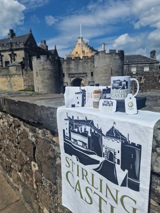 Stirling Castle branded things with the castle in the background.