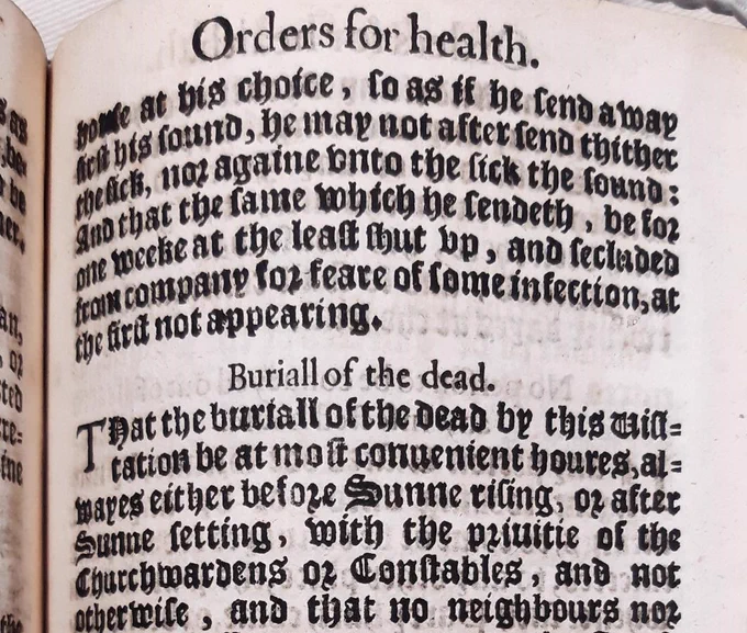 Close up of a page of Orders for Health (1665) that gave instructions to the public on what to do during the epidemic.