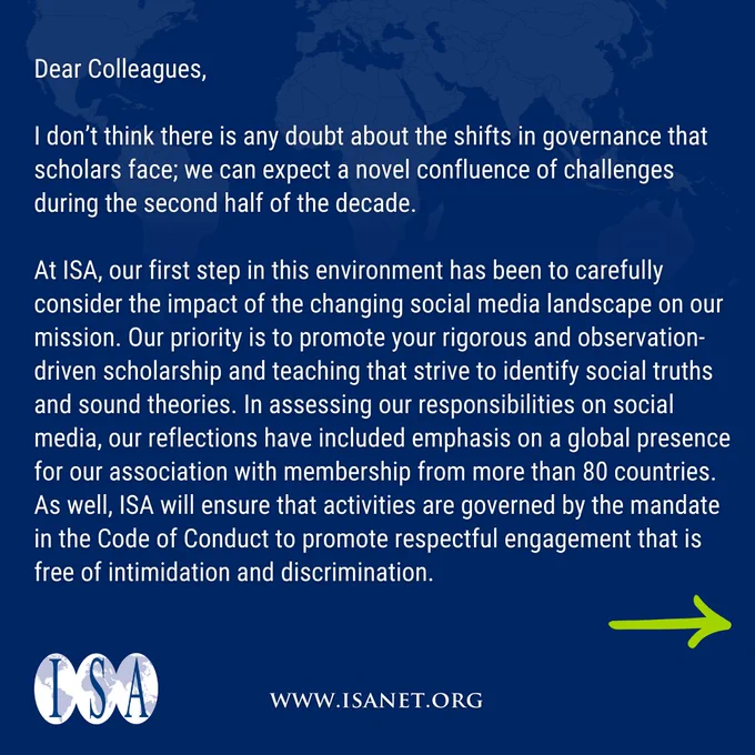 Image: dark blue background with faded world map on top. ISA logo and green arrow pointing right