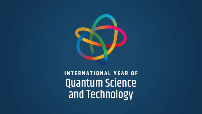 International Year of Quantum logo on dark blue background. Text reads: International Year of Quantum Science and Technology.