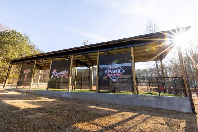 New batting cage at Therrell High School, part of the Braves Park Project together with Truist