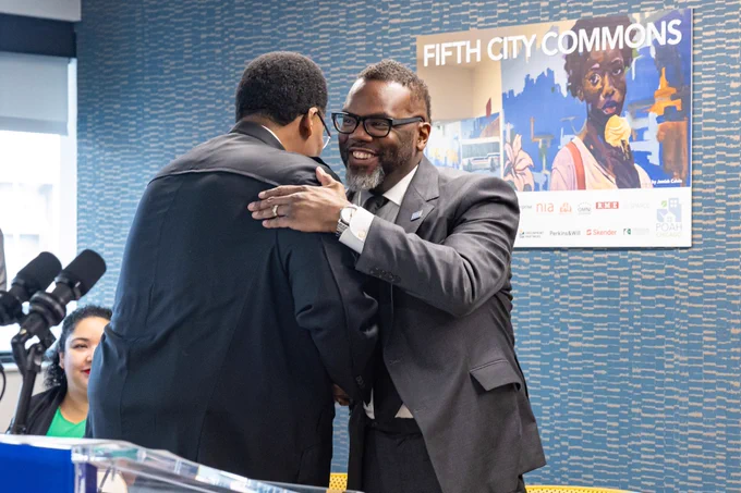 Photos: Mayor Brandon Johnson joins community members in celebration of the ribbon cutting for phase 1 of Fifth City Commons in East Garfield Park.