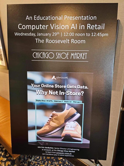 alwaysAI's Senior Director of Engineering presenting at the Chicago Shoe Market on the power of computer vision for retail.