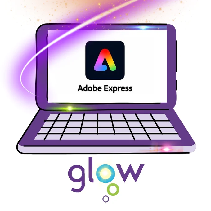Image shows the Adobe Express logo on a computer screen.